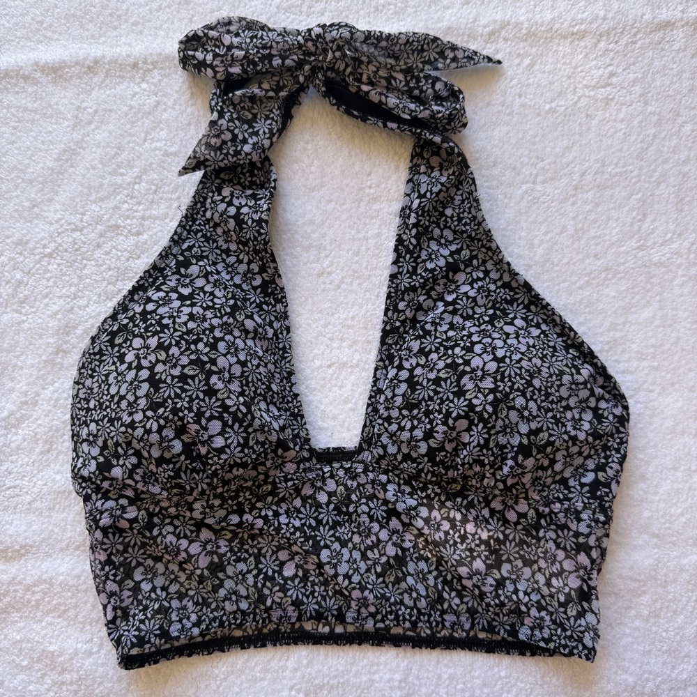Hollister Gilly Hicks Floral Tie Up Halter Crop Top